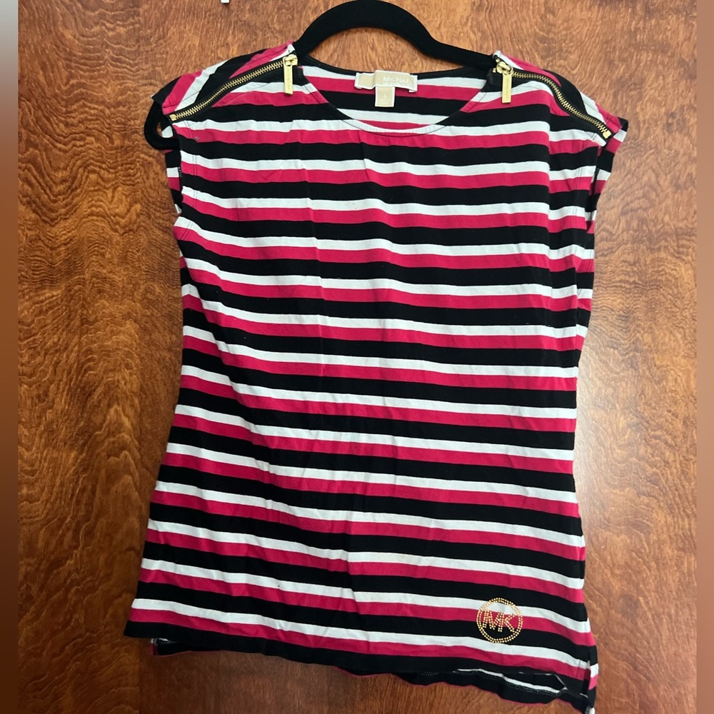 Michael Kors‎ Black, White and Pink Striped Top S